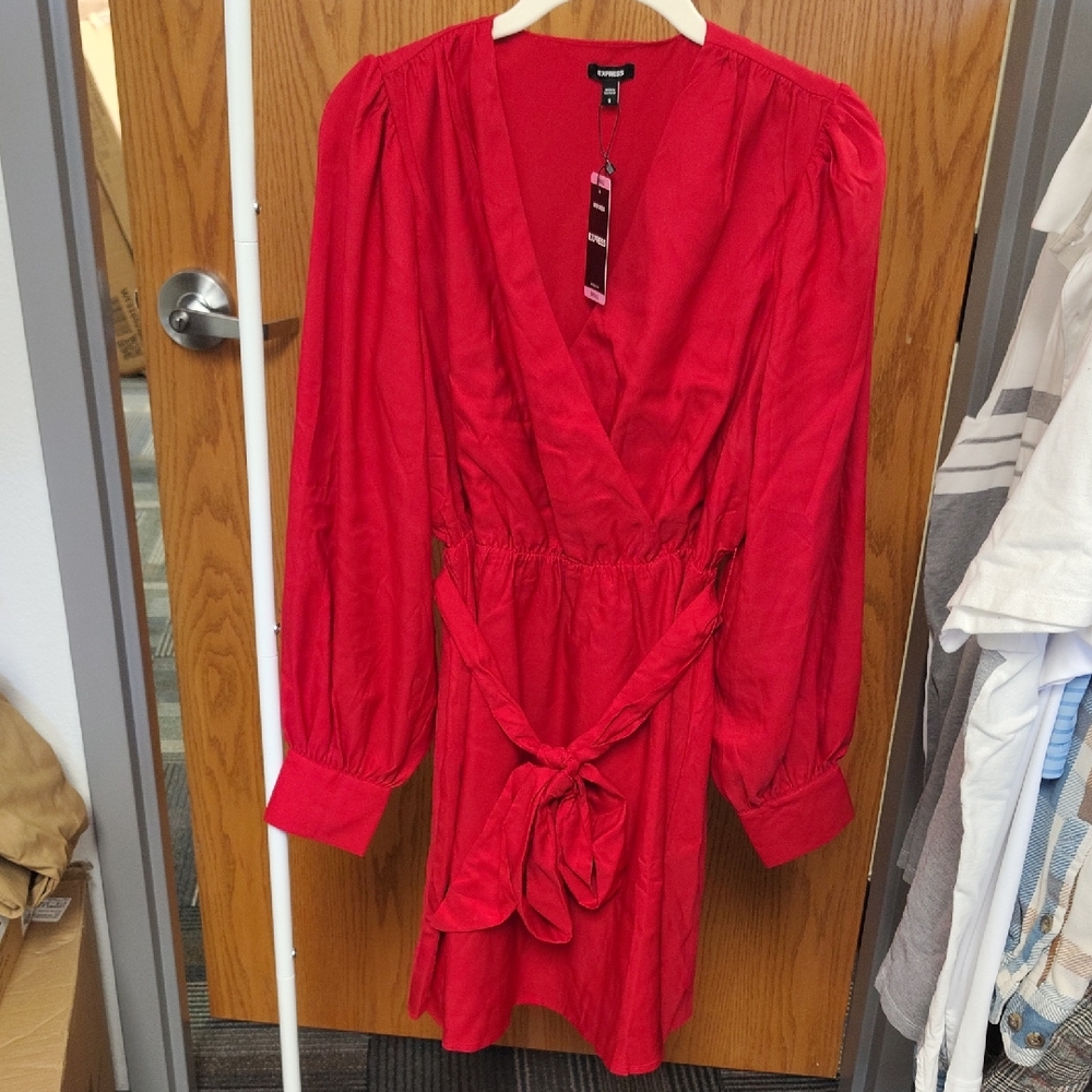 Express Vibrant Red Long Sleeve Dress